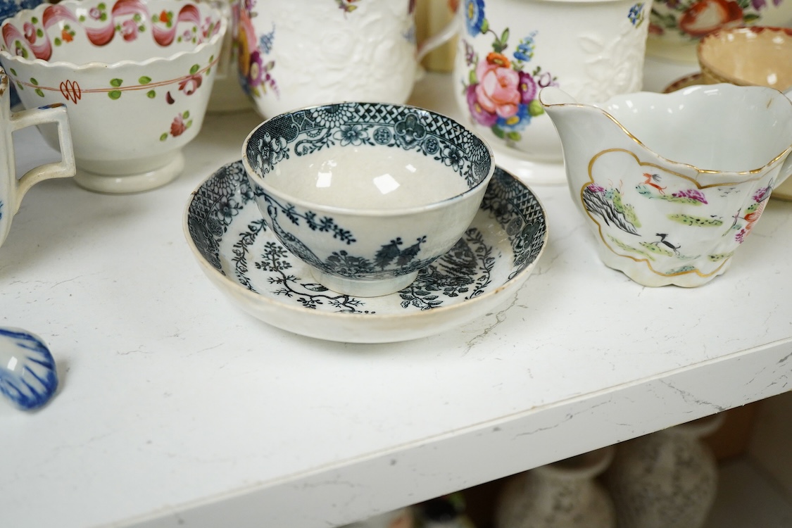 A group of late 18th century cream ware including a tea caddy a slops bowl, a tea bowl and saucer etc. and various 19th-century porcelain and pottery, blue and white tea caddy, 12cm high.